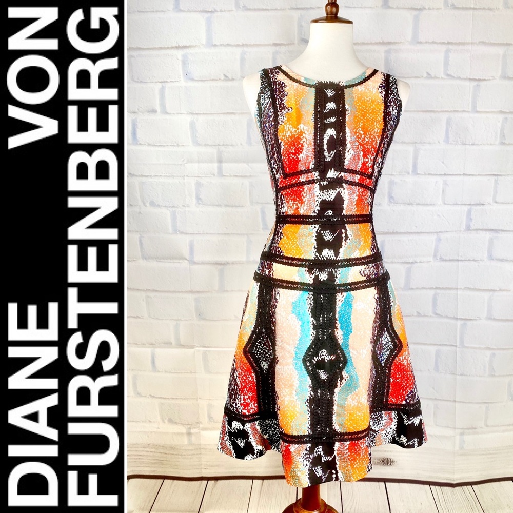 { DVF } “Margo” Fit & Flair Dress in Oasis Snake